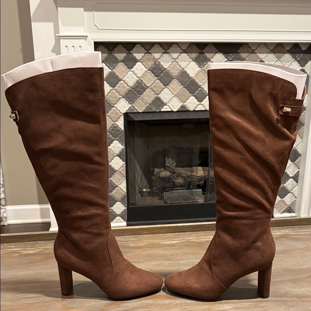 Alfani Brown Faux Suede Knee-High Block Heel Boots Size 7‎ NIB